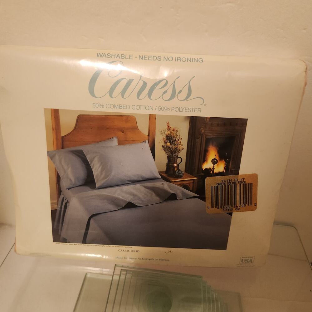 Vintage NIP Caress CottonPoly Pink Twin Flat Sheet Mervyn's